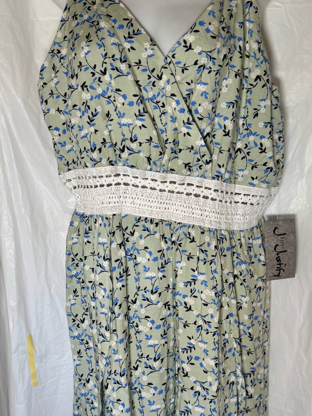 Joy Joy Floral Smocked-Waist Maxi Dress in Sage Blue